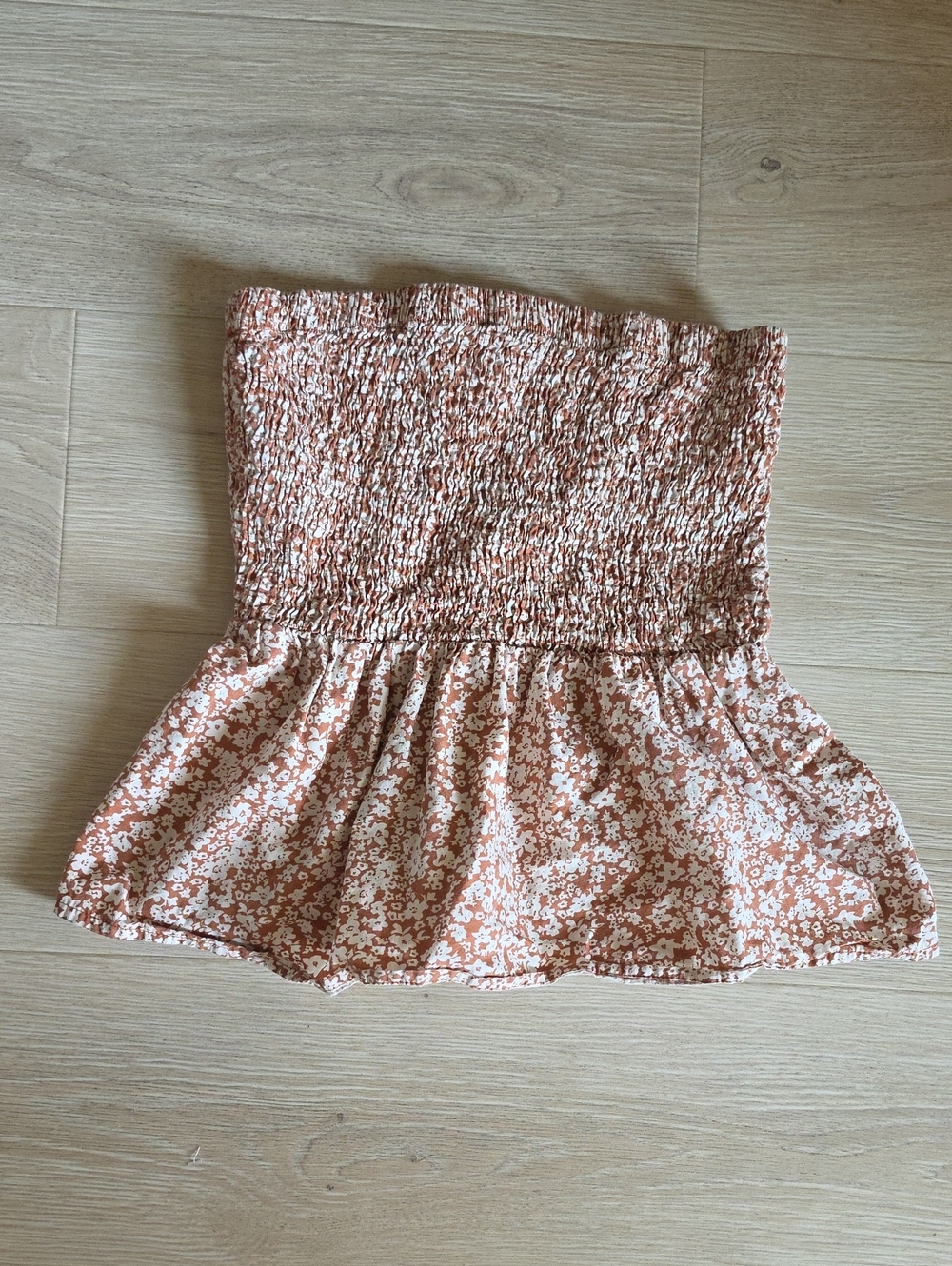 Sim & Sam Strapless Smocked Peplum Top - Dusty Rose Floral